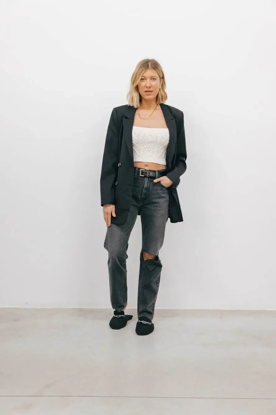 Re/Done Levi's Jeans Black 70's Straight Distressed Grunge Pant Rip 29 Denim - Picture 1 of 5